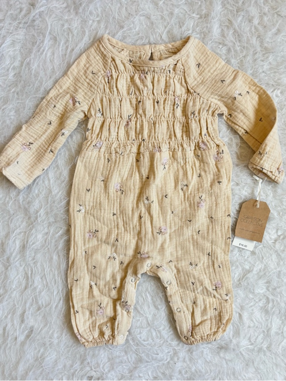 Grayson Collective NWT Cottagecore Neutral Floral Smocked Baby Girl Jumpsuit